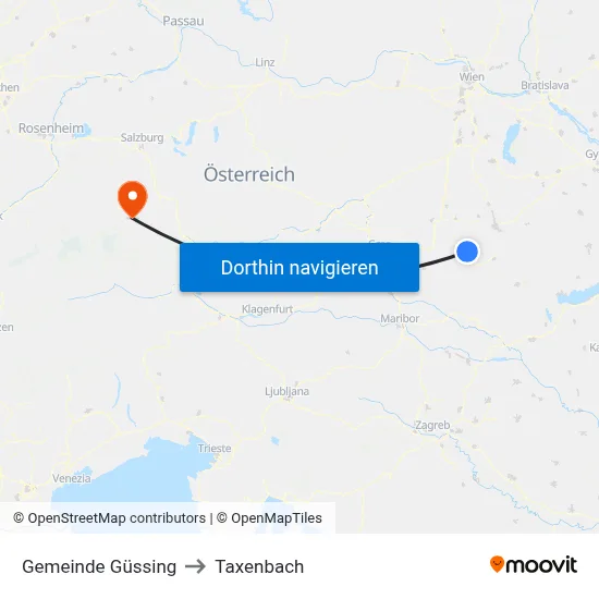 Gemeinde Güssing to Taxenbach map