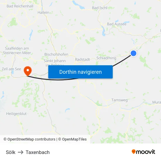 Sölk to Taxenbach map