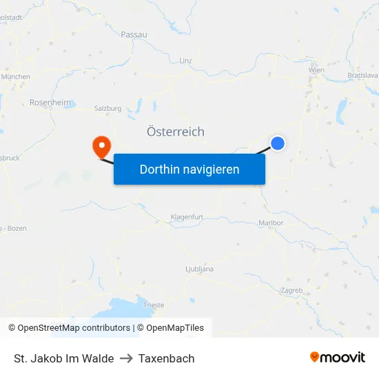 St. Jakob Im Walde to Taxenbach map
