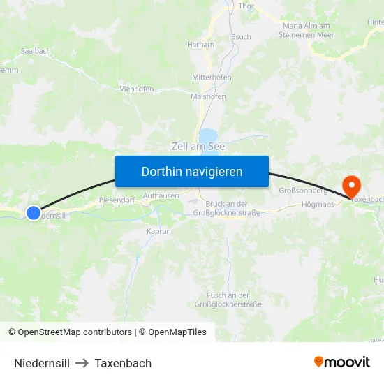 Niedernsill to Taxenbach map