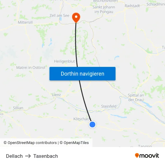 Dellach to Taxenbach map