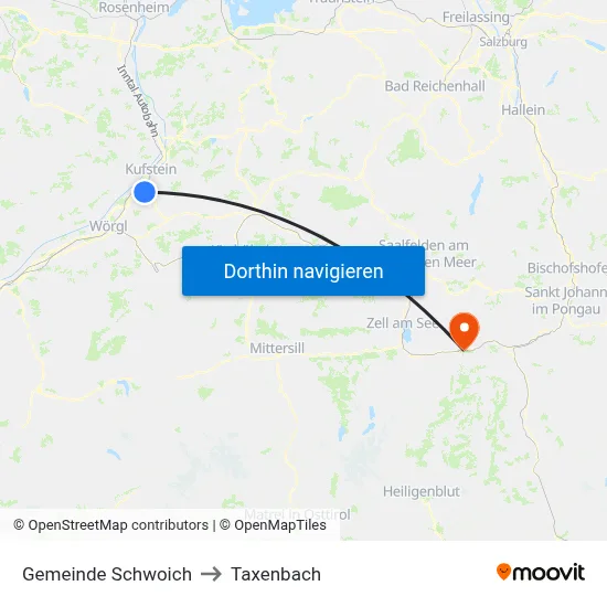 Gemeinde Schwoich to Taxenbach map