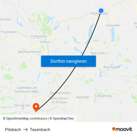 Pilsbach to Taxenbach map