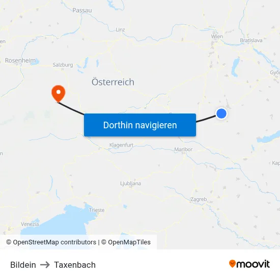 Bildein to Taxenbach map