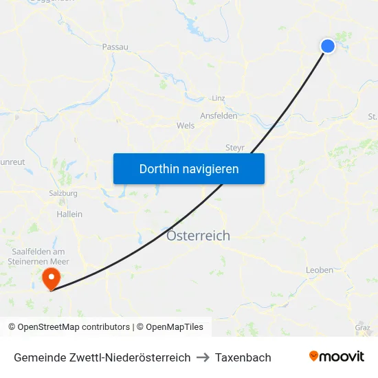 Gemeinde Zwettl-Niederösterreich to Taxenbach map