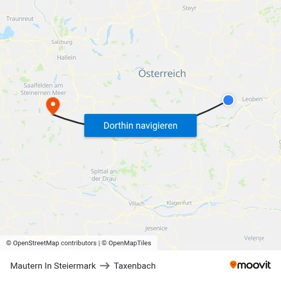 Mautern In Steiermark to Taxenbach map