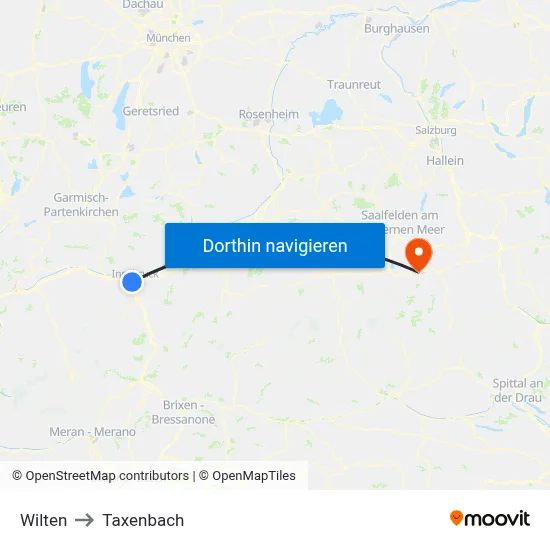 Wilten to Taxenbach map