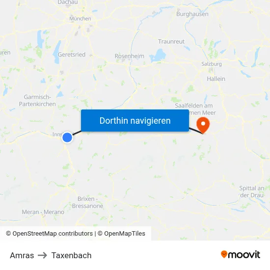 Amras to Taxenbach map