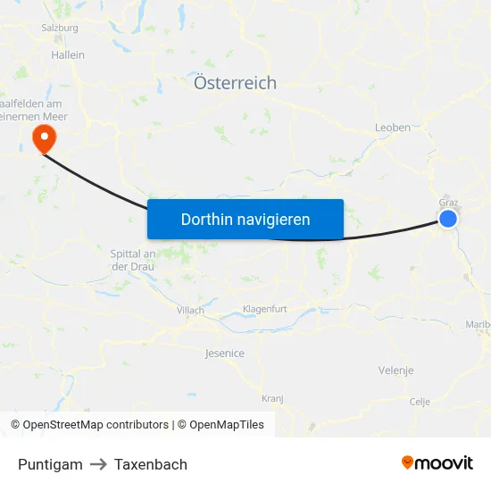 Puntigam to Taxenbach map