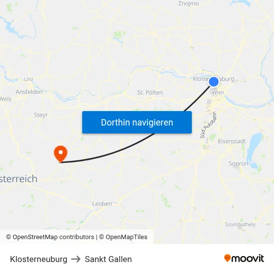 Klosterneuburg to Sankt Gallen map