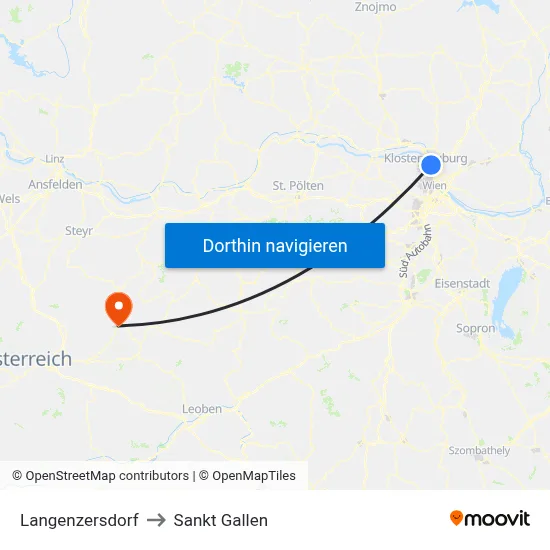 Langenzersdorf to Sankt Gallen map