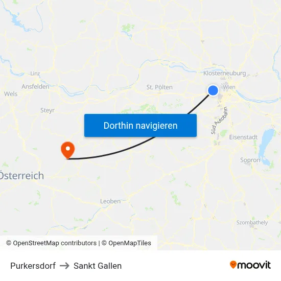 Purkersdorf to Sankt Gallen map