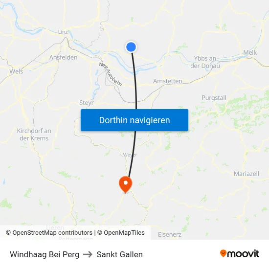Windhaag Bei Perg to Sankt Gallen map