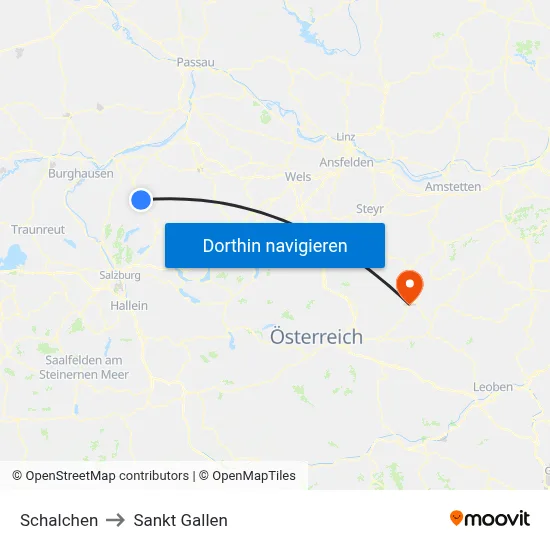 Schalchen to Sankt Gallen map