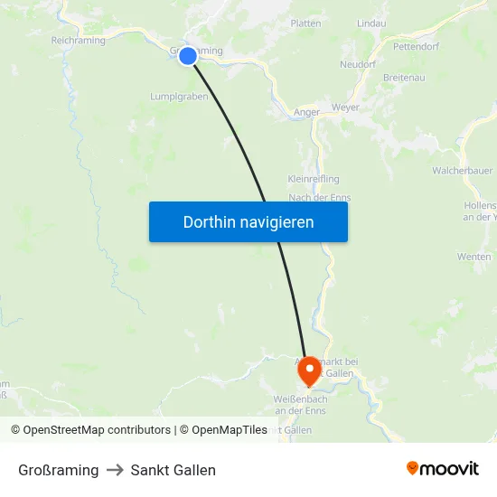 Großraming to Sankt Gallen map