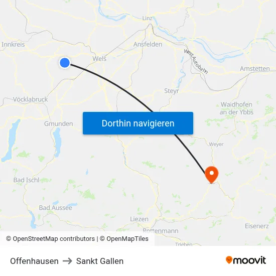 Offenhausen to Sankt Gallen map