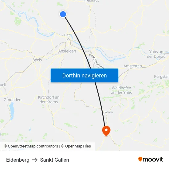 Eidenberg to Sankt Gallen map