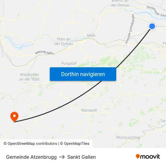 Gemeinde Atzenbrugg to Sankt Gallen map