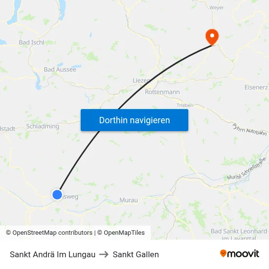Sankt Andrä Im Lungau to Sankt Gallen map