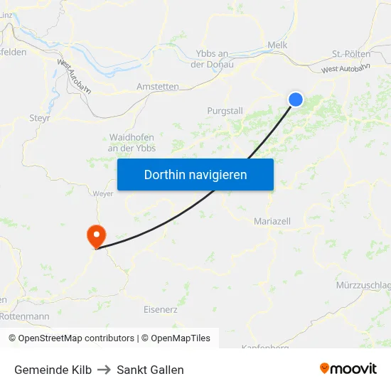 Gemeinde Kilb to Sankt Gallen map