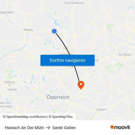 Haslach An Der Mühl to Sankt Gallen map
