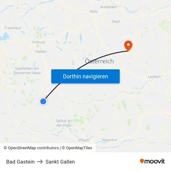 Bad Gastein to Sankt Gallen map
