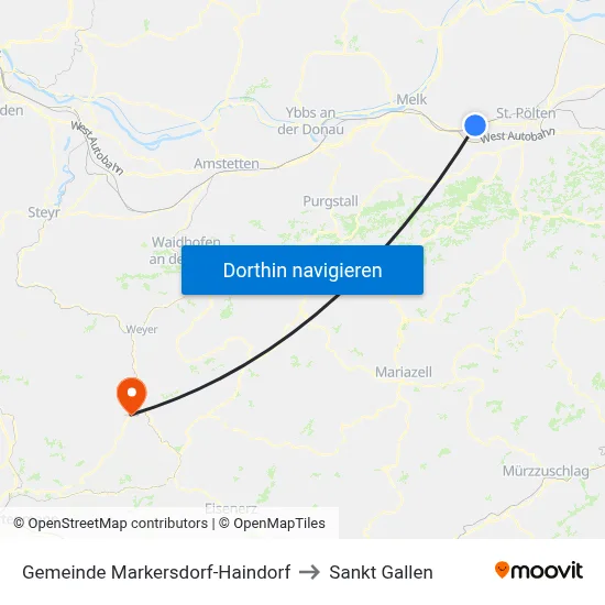 Gemeinde Markersdorf-Haindorf to Sankt Gallen map