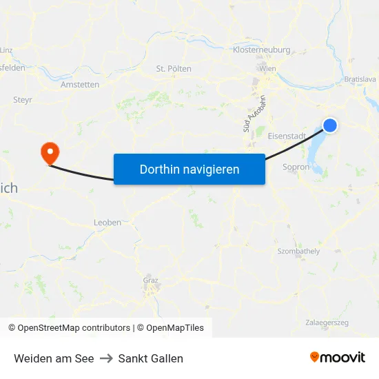Weiden am See to Sankt Gallen map