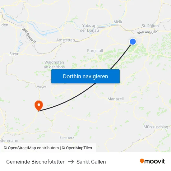Gemeinde Bischofstetten to Sankt Gallen map