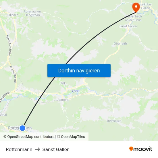 Rottenmann to Sankt Gallen map