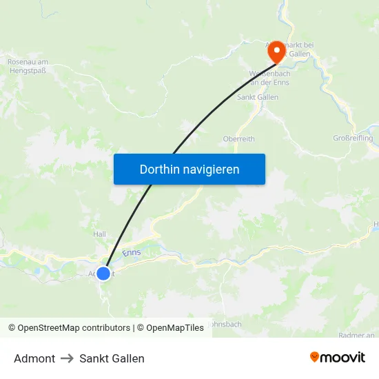 Admont to Sankt Gallen map