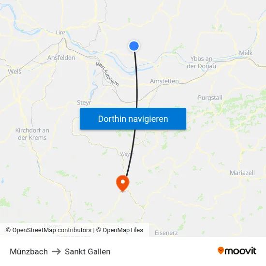 Münzbach to Sankt Gallen map