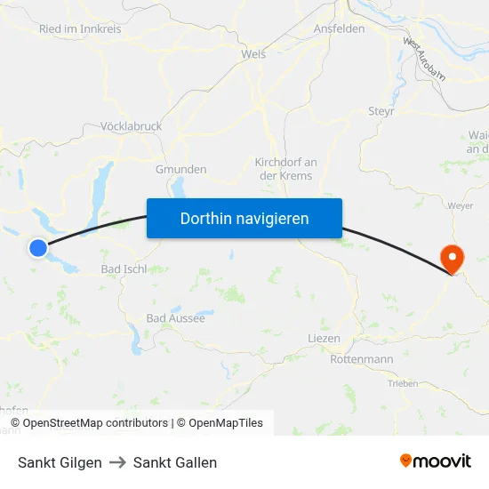 Sankt Gilgen to Sankt Gallen map