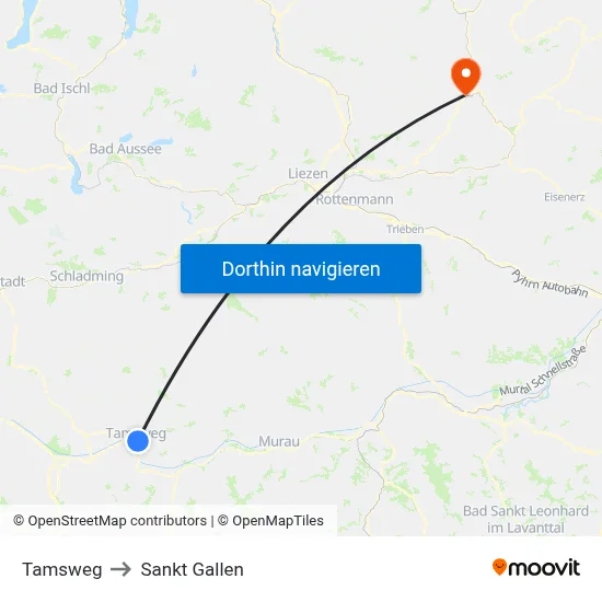 Tamsweg to Sankt Gallen map