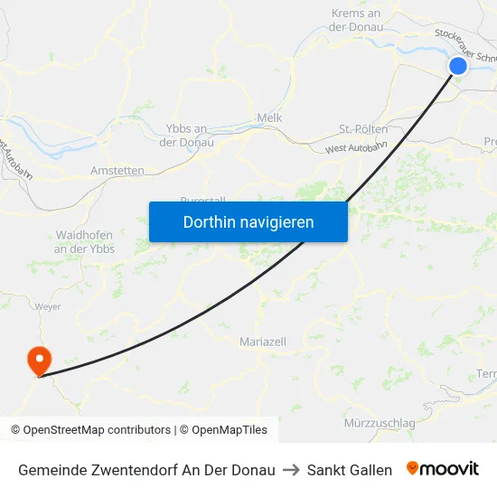 Gemeinde Zwentendorf An Der Donau to Sankt Gallen map