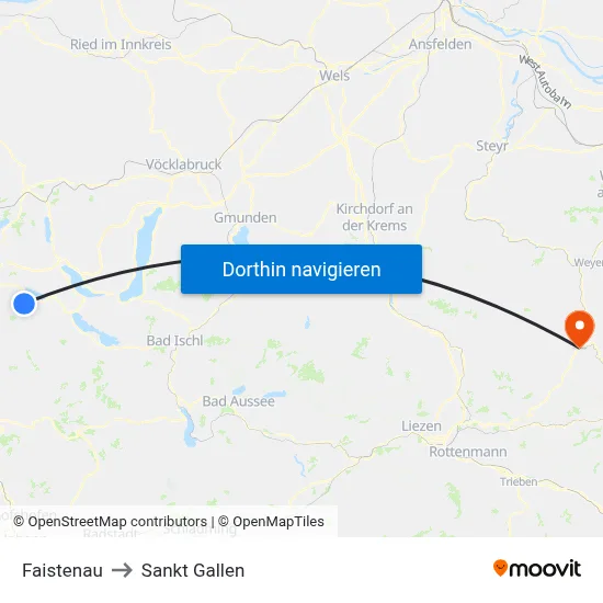 Faistenau to Sankt Gallen map