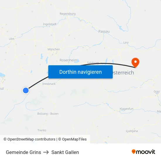 Gemeinde Grins to Sankt Gallen map