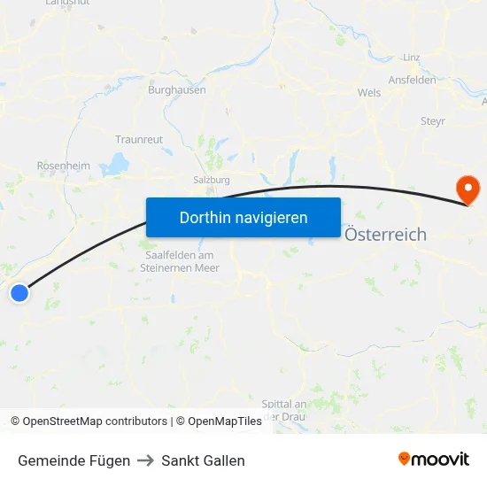 Gemeinde Fügen to Sankt Gallen map