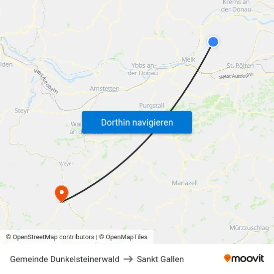 Gemeinde Dunkelsteinerwald to Sankt Gallen map