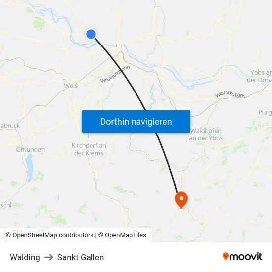 Walding to Sankt Gallen map