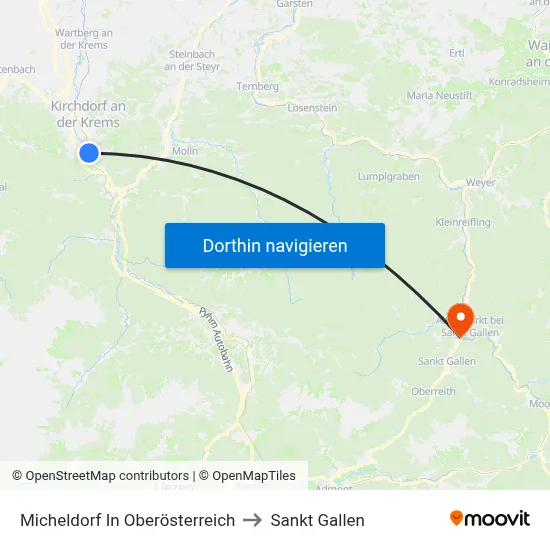 Micheldorf In Oberösterreich to Sankt Gallen map
