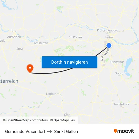 Gemeinde Vösendorf to Sankt Gallen map