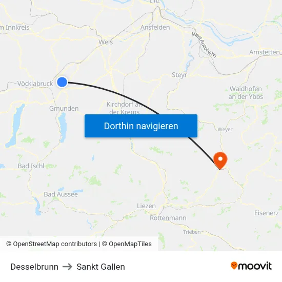 Desselbrunn to Sankt Gallen map
