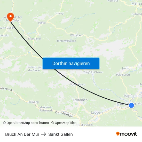 Bruck An Der Mur to Sankt Gallen map