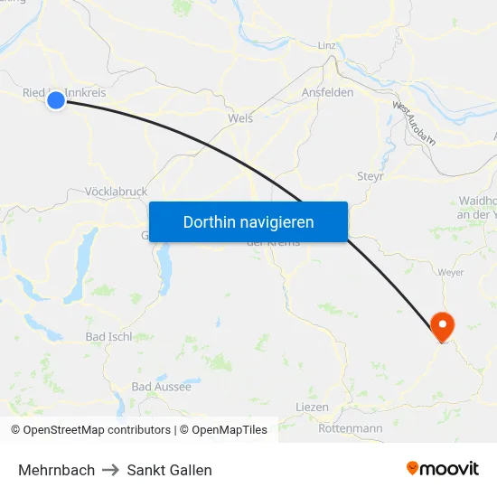 Mehrnbach to Sankt Gallen map