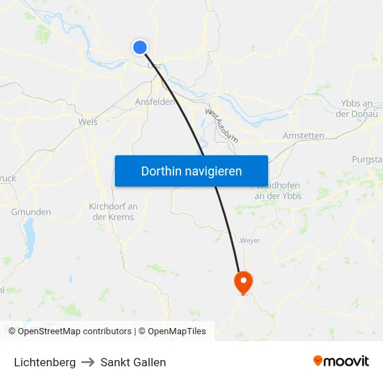 Lichtenberg to Sankt Gallen map
