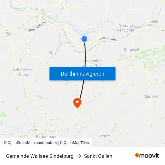 Gemeinde Wallsee-Sindelburg to Sankt Gallen map