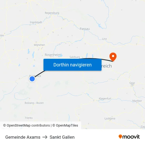 Gemeinde Axams to Sankt Gallen map
