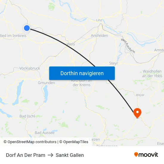Dorf An Der Pram to Sankt Gallen map