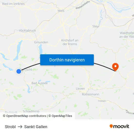 Strobl to Sankt Gallen map